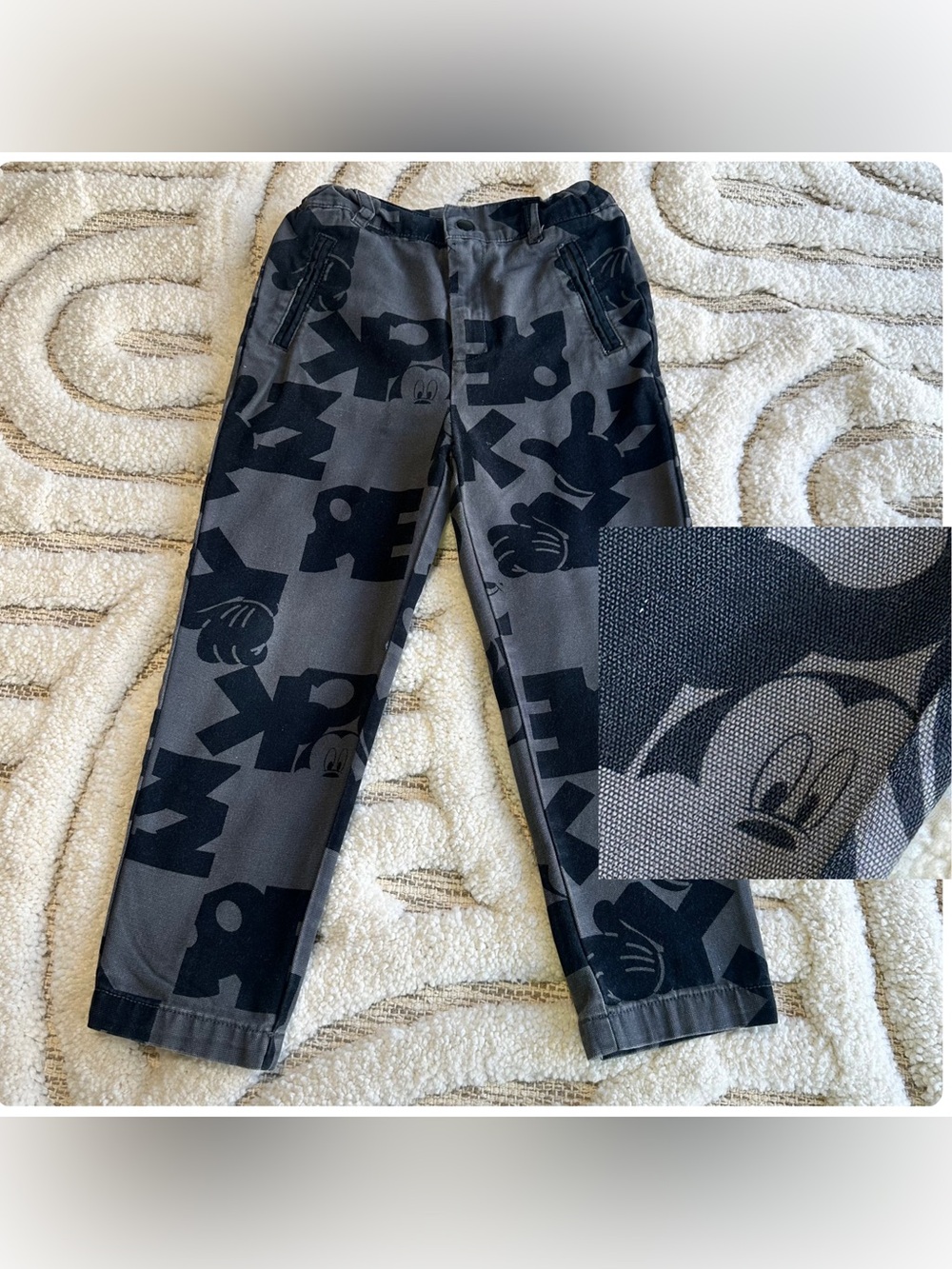 Boys Mickey Mouse Gray Graphic Logo Pants | Size 5/6